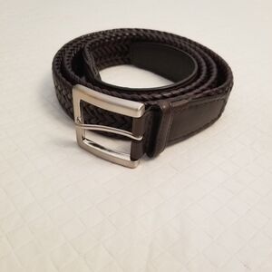 Mens Belt Braided  Bonded Leather Brown Size 50/126 Silver Colored Buckle
